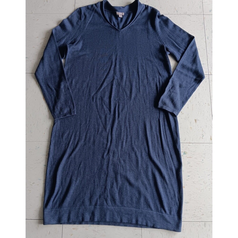 J Jill Sweater Dress M Blue M V- Neck Long Sleeve Stretch